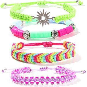 4pcs String Bracelets, Braided Rope Beaded Stackable